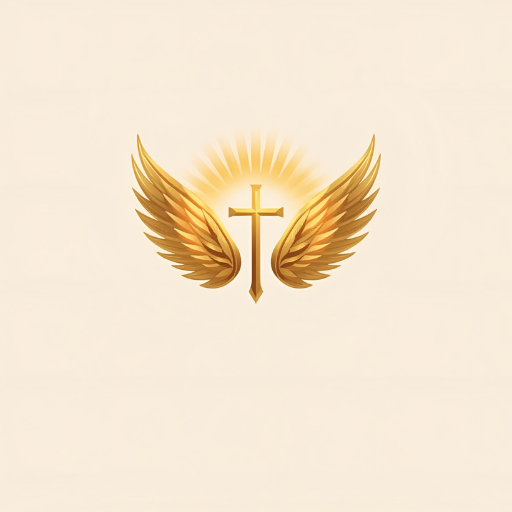 Golden cross with radiant wings on ivory background